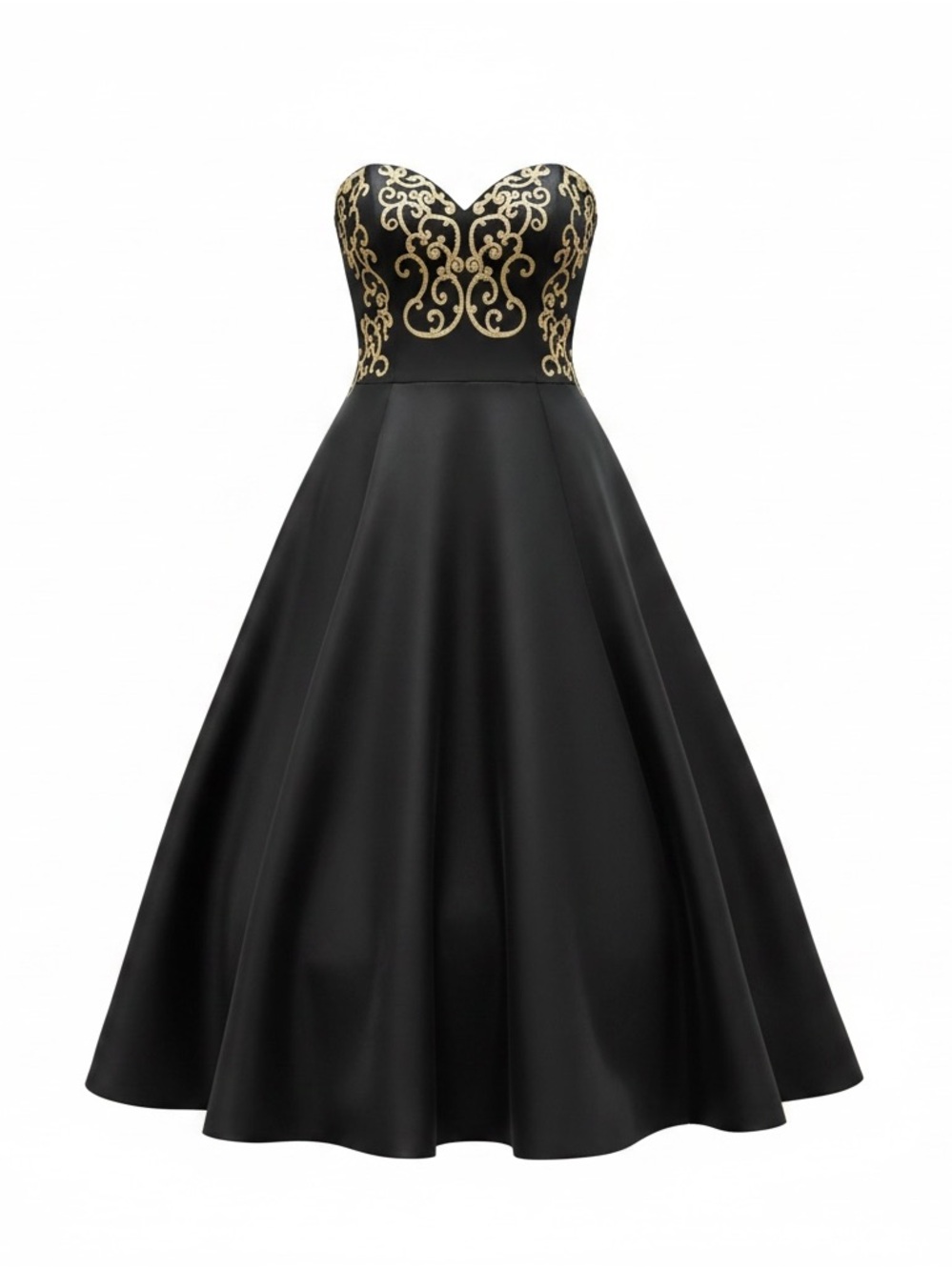White House Black Market Black Strapless Dress with white Embroidered Bodice